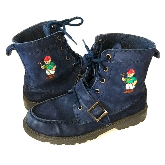 blue suede polo boots